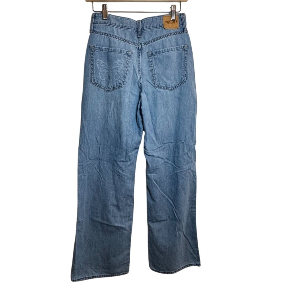 Hollister Womens 25 R  Ultra High Rise Baggy Butterfly Print Jeans Light Wash - Picture 6 of 7